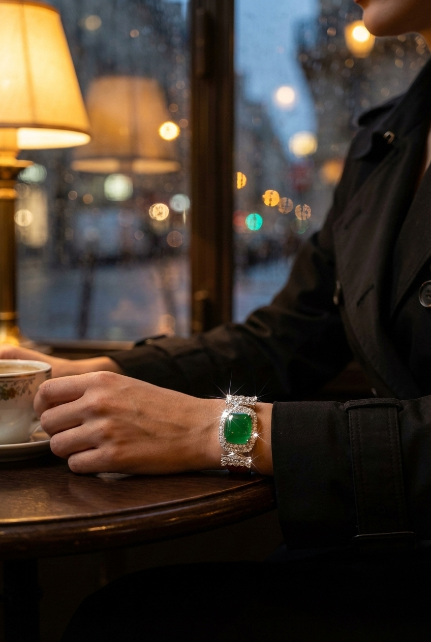 Omnia Nafiseh Red Genuine Leather Belt Bracelet With High Quality Lab Crafted Stones In 925 Silver image number null